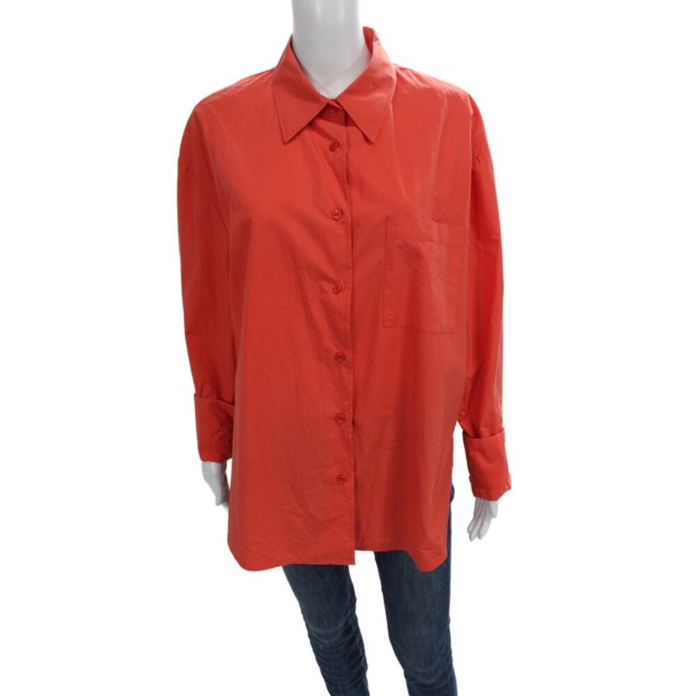 Frankie Shop Women Collared Long Sleeve Button-Up Orange Cotton Size M